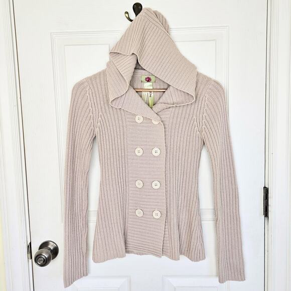 Y2k Double Breasted Ribbed Sweater Cardigan Twee Military Preppy Womens Size S - Picture 1 of 10